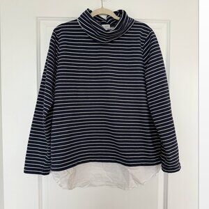 J Crew Turtleneck Coastal Striped Sweater with Blouse Trim in Navy Blue - Size L